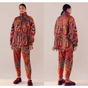 Farm rio pineapple tapestry puffer knit coat